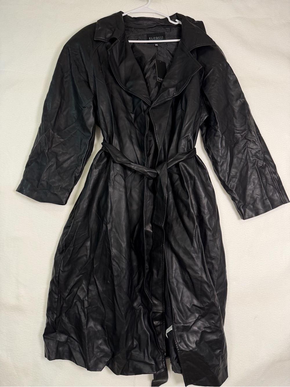 New Eloquii Black Faux Leather Trench Coat